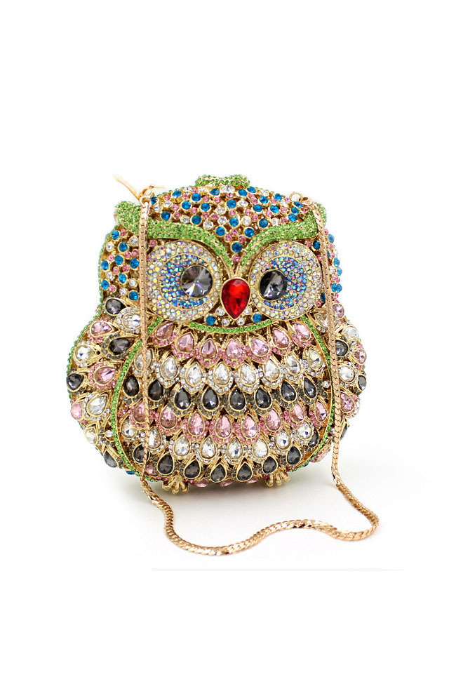 Owl Rhinestone Clutch Handmade Custom Hollow Metal Bag