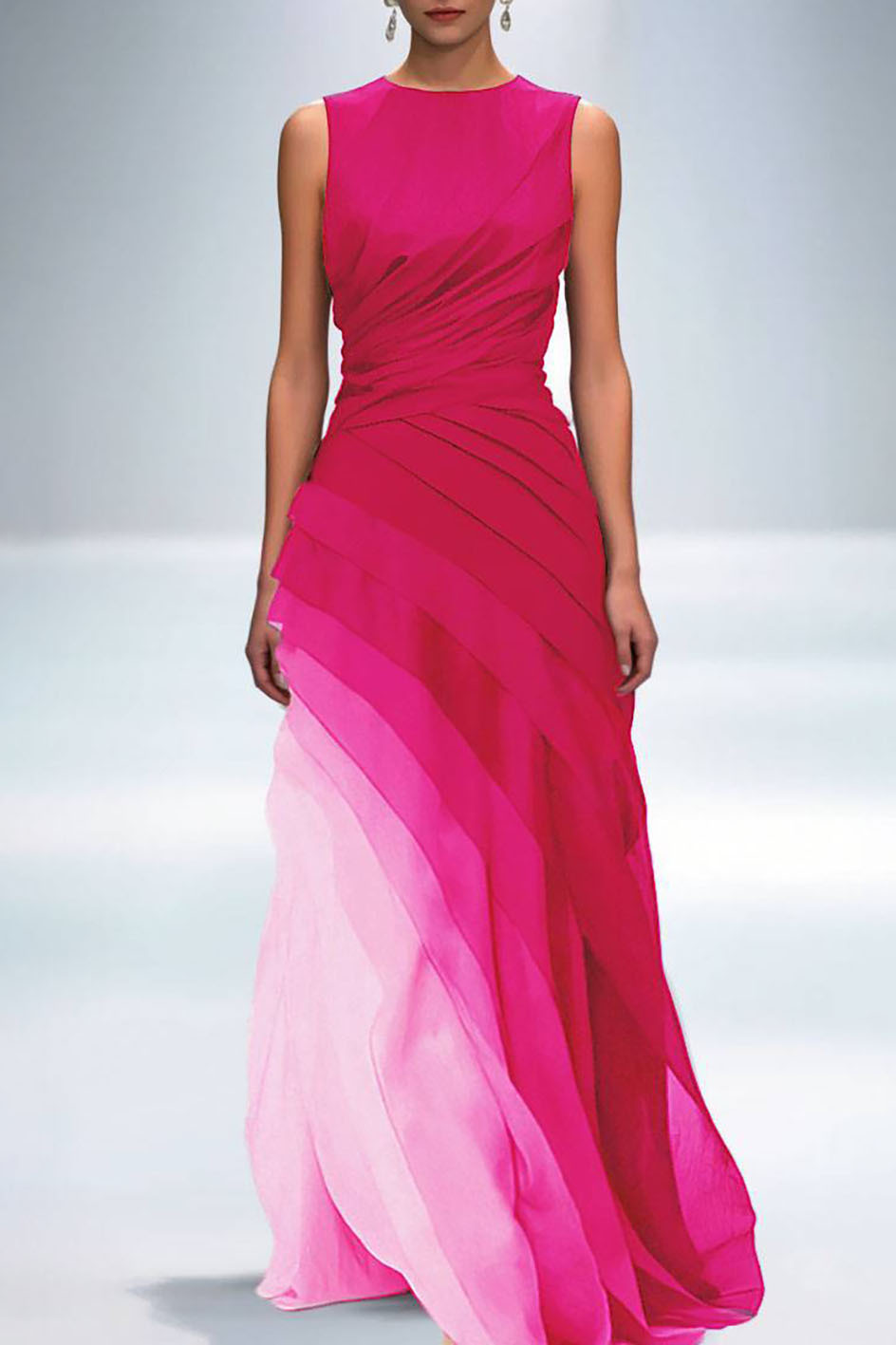 Evening Formal Gradient Dress Fuchsia Sleeveless Floor-Length Gown