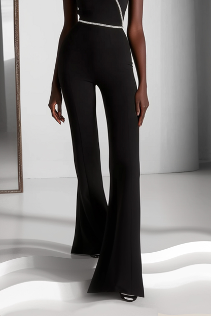 Semi-Formal Party Jumpsuit Black One-Shoulder Bell Bottom Pants
