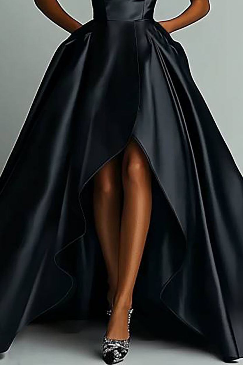 Evening Dress Black Strapless Front Short Back Long Floor-Length Gown
