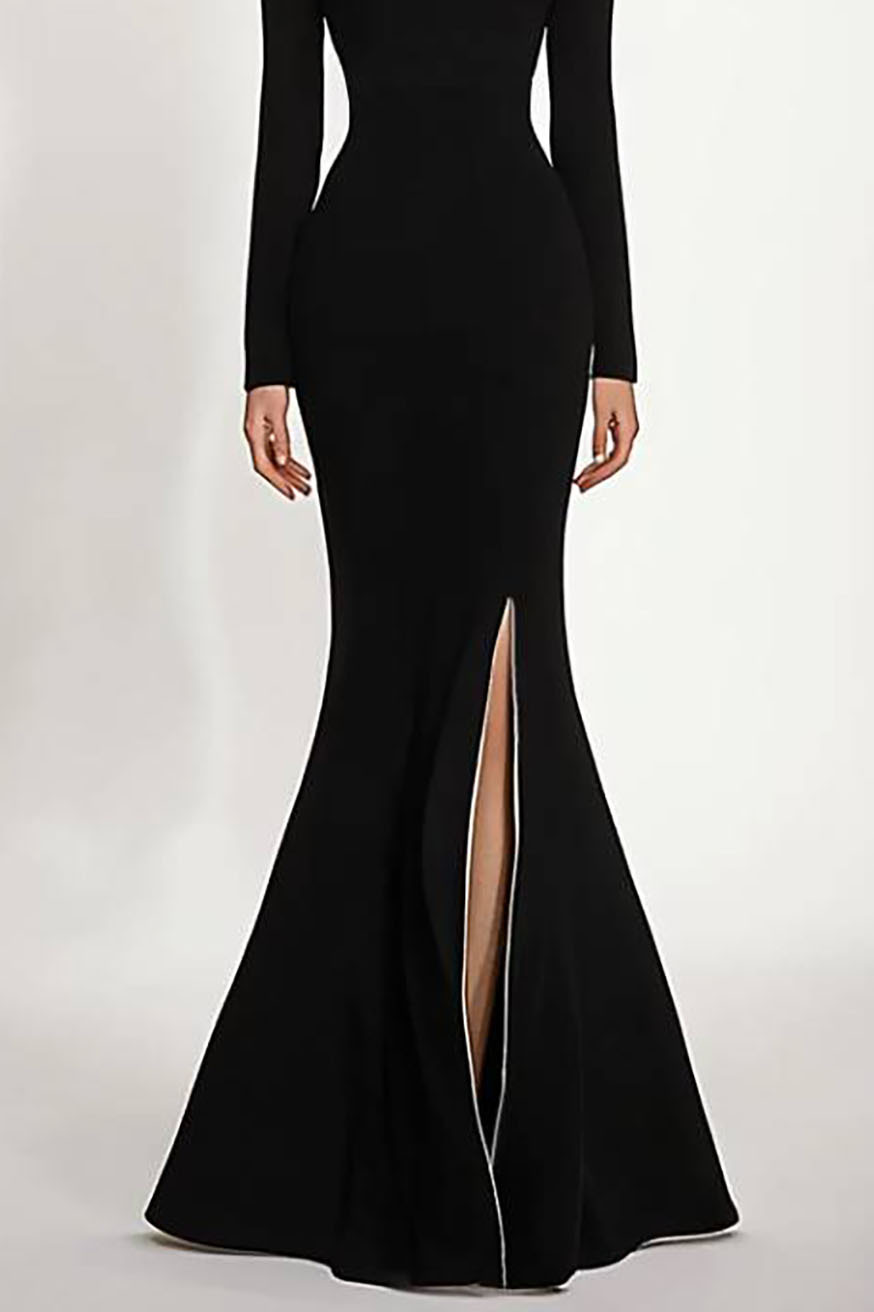 Formal Dress Black Off-Shoulder Long Sleeve Mermaid Floor-Length Gown
