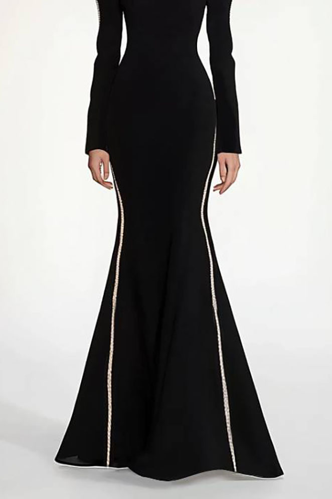 Formal Dress Black Off-Shoulder Long Sleeve Floor-Length Gown