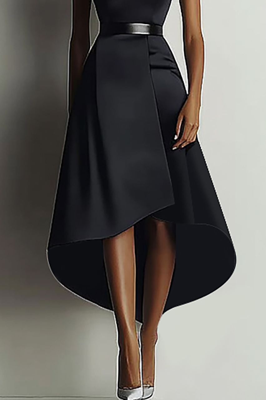 Semi-Formal Party Dress Black Sleeveless Front-Short Back-Long Maxi Dress