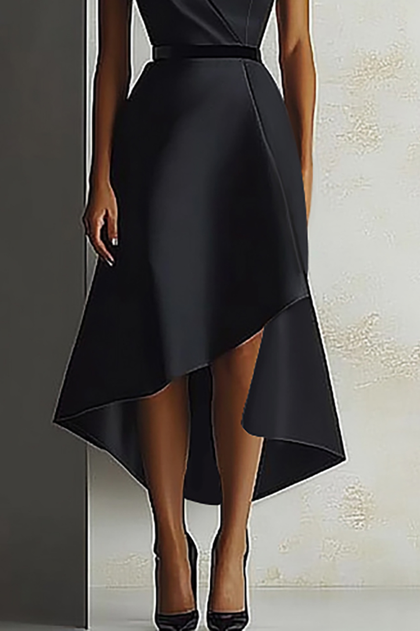 Semi-Formal Party Dress Black Asymmetric Neckline Sleeveless Maxi Dress