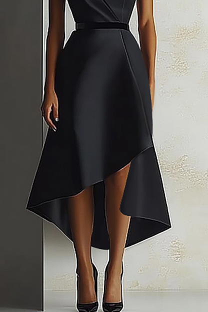 Semi-Formal Party Dress Black Asymmetric Neckline Sleeveless Maxi Dress