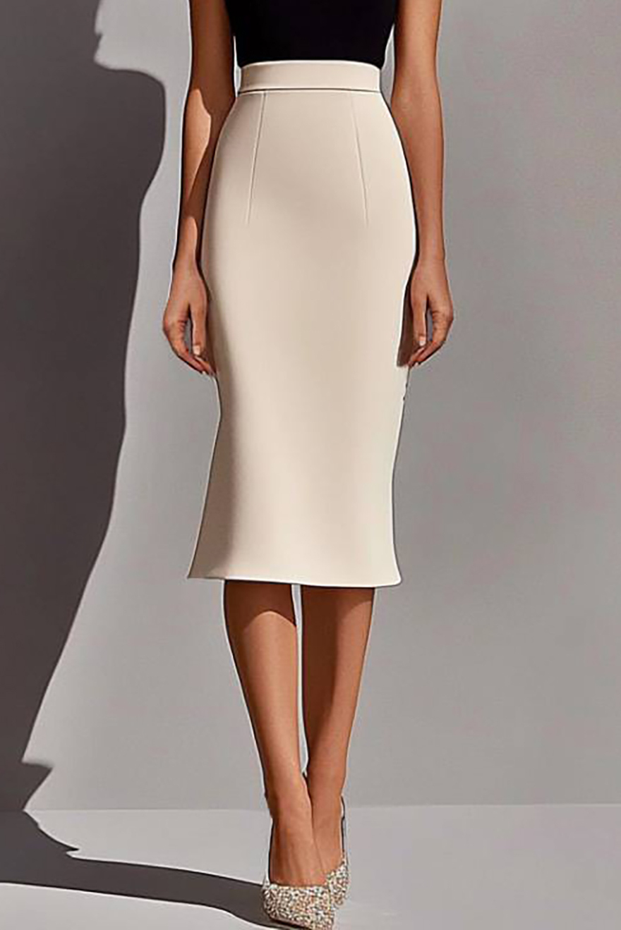 Semi-Formal Work Dress Black-White Colorblock Boat Neck Midi Dress