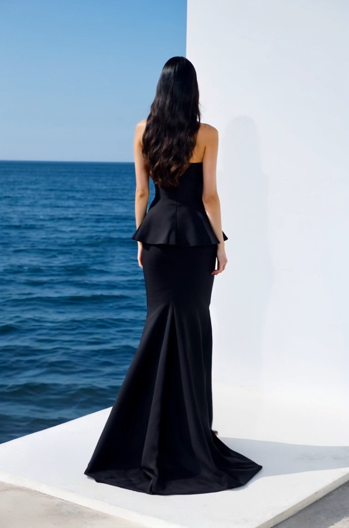 Formal Strapless Dress Black Fitted Mermaid Floor-Length Gown