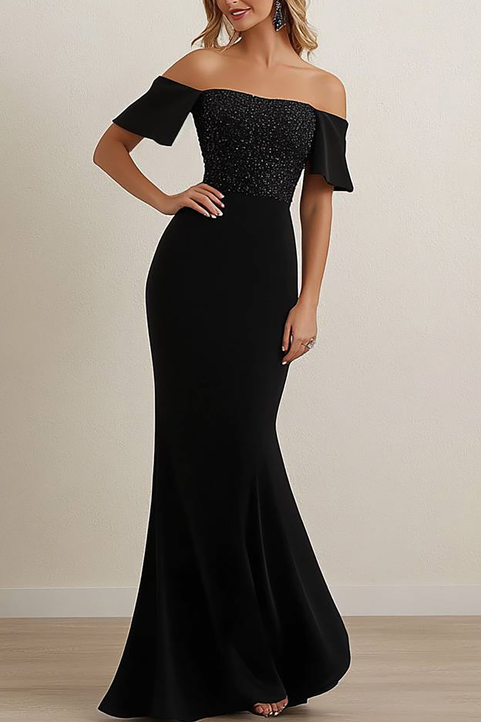 Formal Evening Dress Off-Shoulder Fitted Mermaid Floor-Length Gown