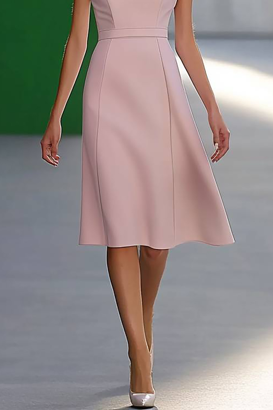 Wedding Guest Semi-Formal Dress Light Pink V-Neck Knee-Length Dress