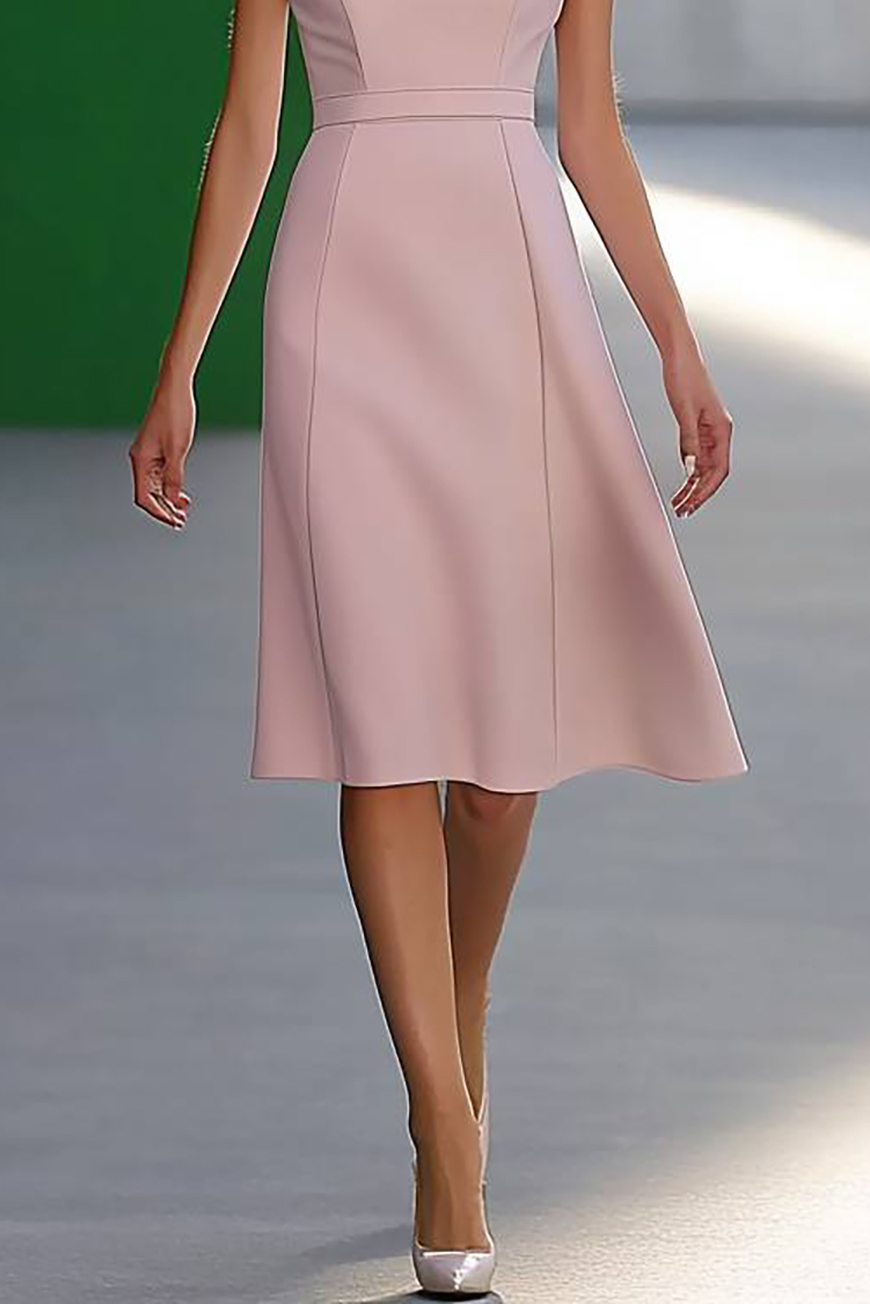 Wedding Guest Semi-Formal Dress Light Pink V-Neck Knee-Length Dress