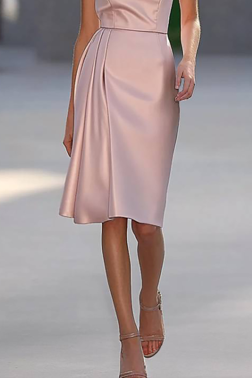Wedding Guest Semi-Formal Dress Light Pink Satin Knee-Length Dress