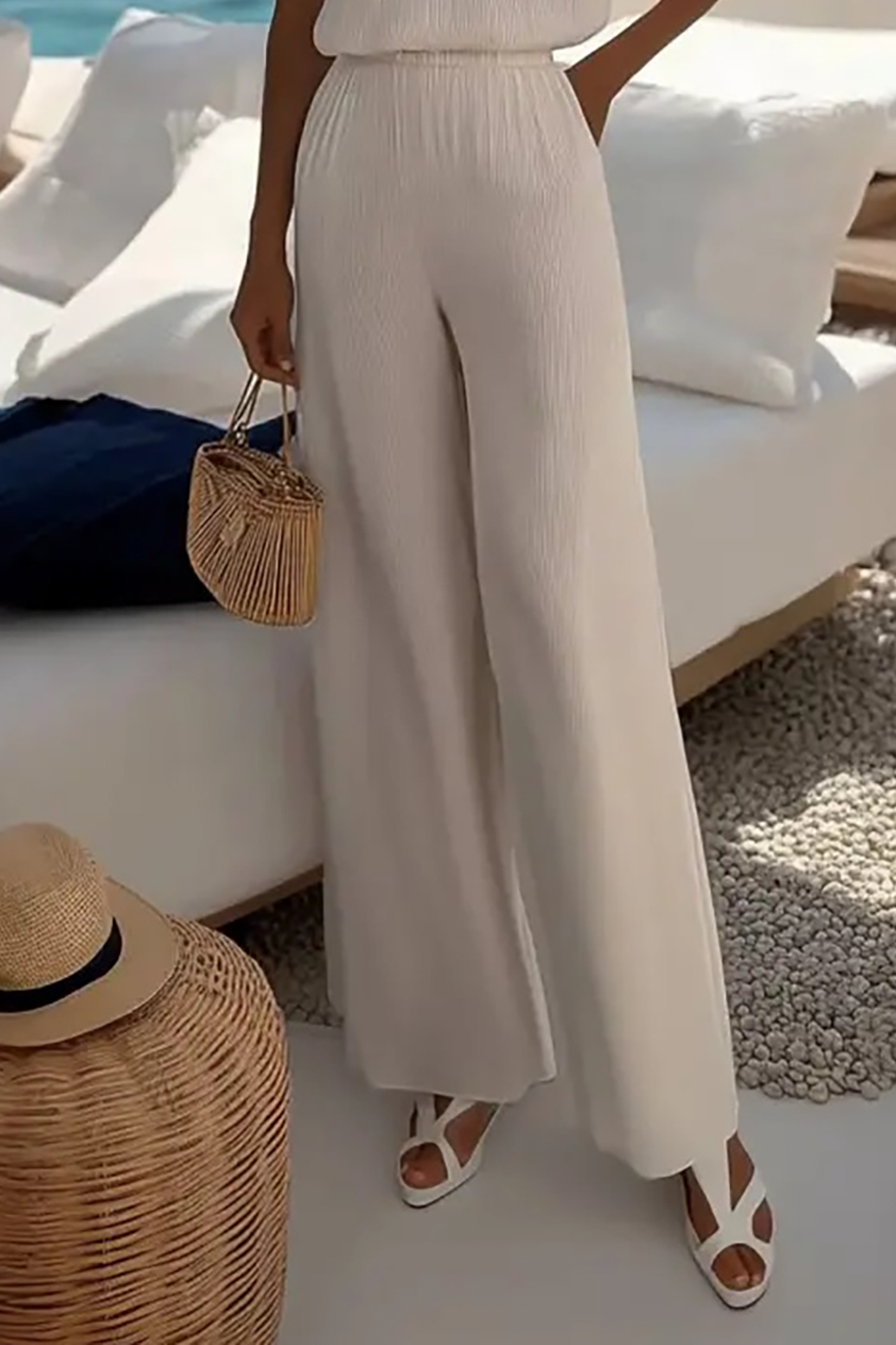 Daily Vacation Jumpsuit Beige V-Neck Sleeveless Pocket Jumpsuit