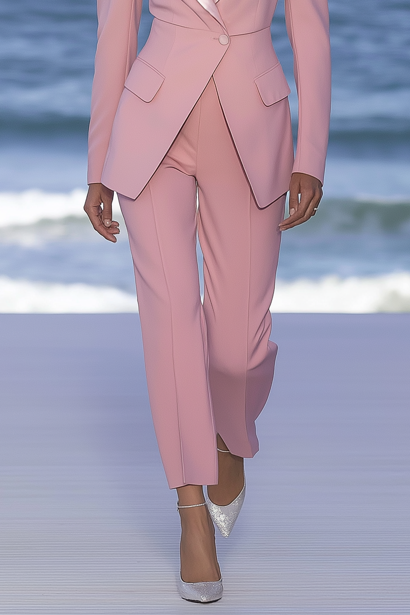 Formal Work Suit Set Pink Long Sleeve Straight Pants Suit