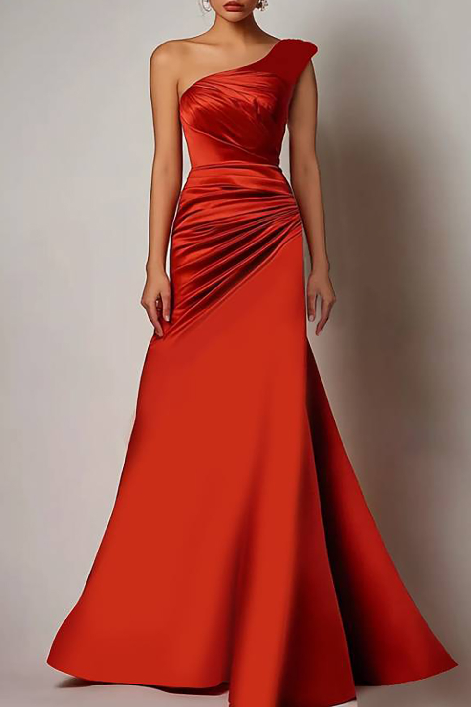Formal Evening Dress One Shoulder Red Floor-Length Gown