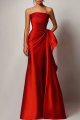 Vestido de Noche Formal Rojo Sin Mangas de Satén Maxi