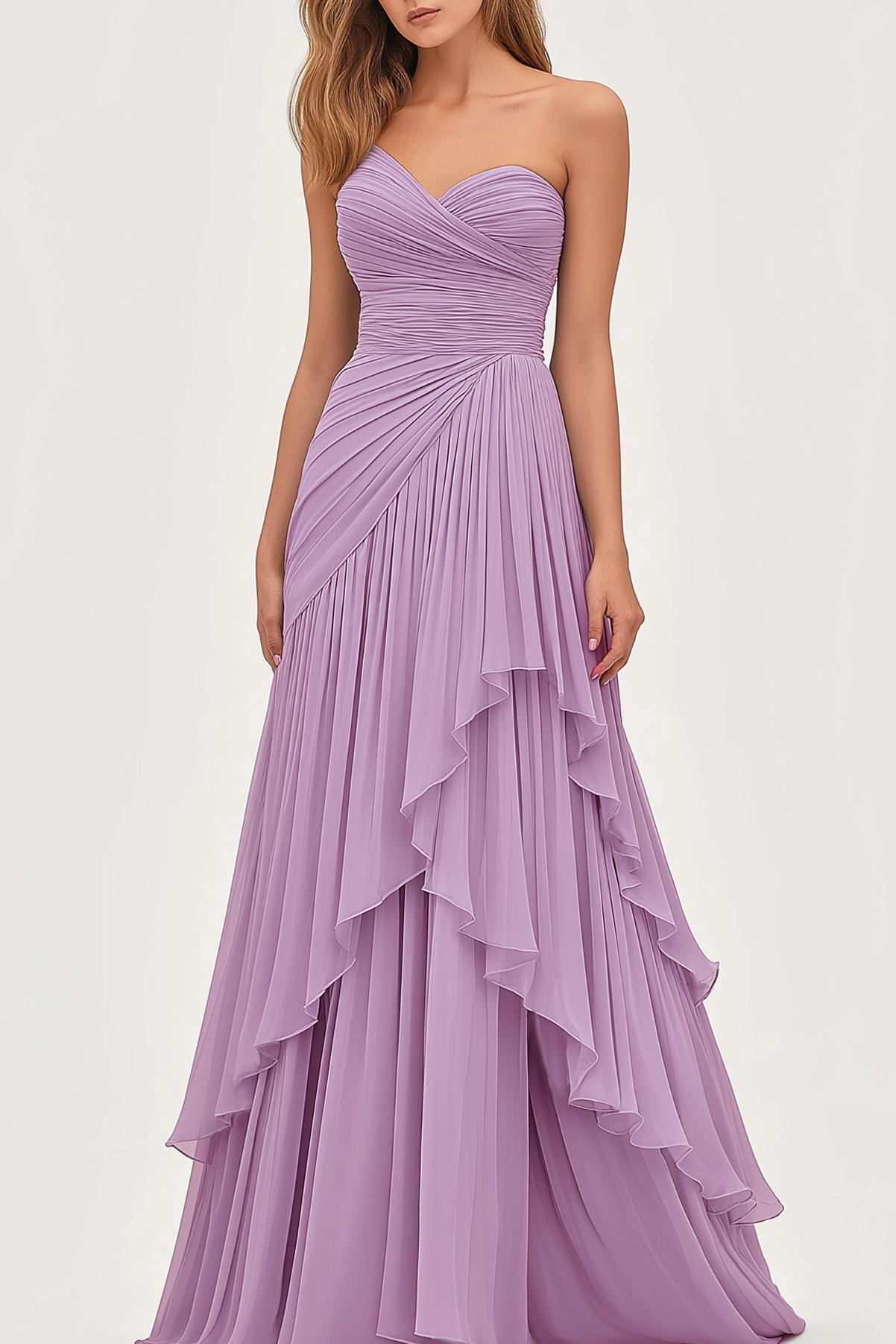 Evening Tiered Layer Dress Light Purple One Shoulder Floor-Length Dres