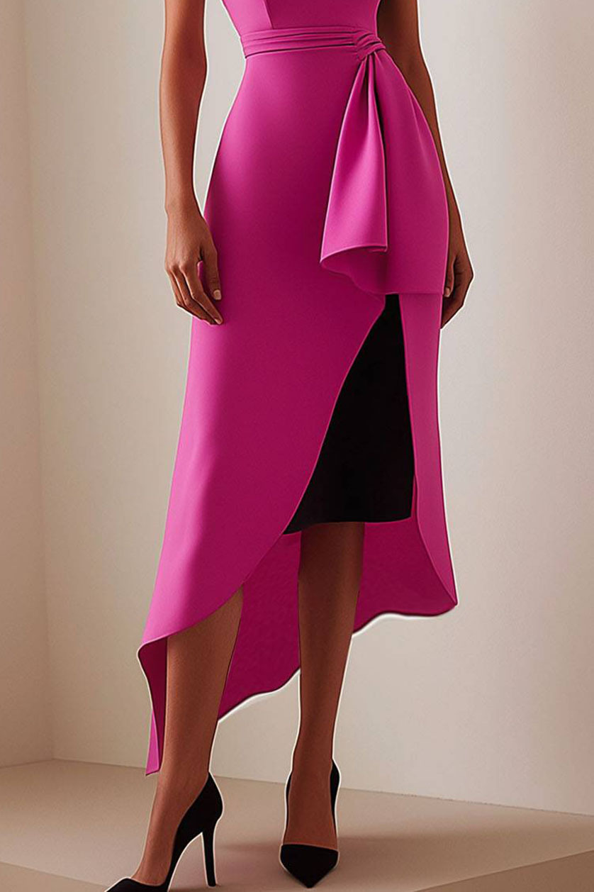 Sleeveless cocktail dress with asymmetrical hem

