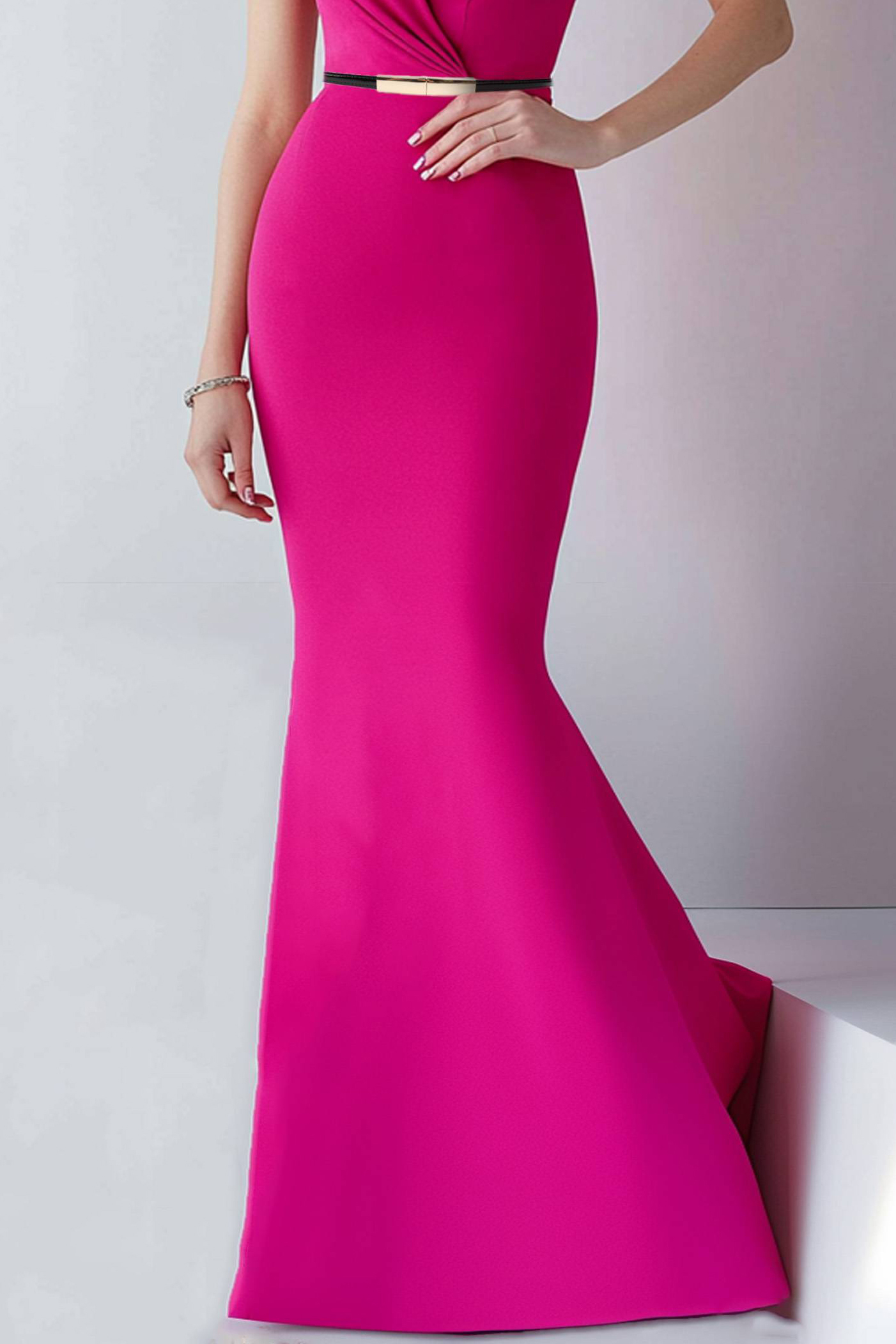Evening Formal Dress Fuchsia Cross Neck Mermaid Floor-Length Gown