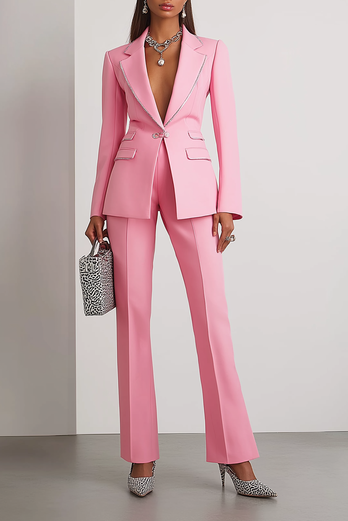 Work Formal Suit Set Pink Long Sleeve Pants Set