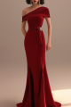 Robe de soirée formelle rouge à une épaule plissée maxi