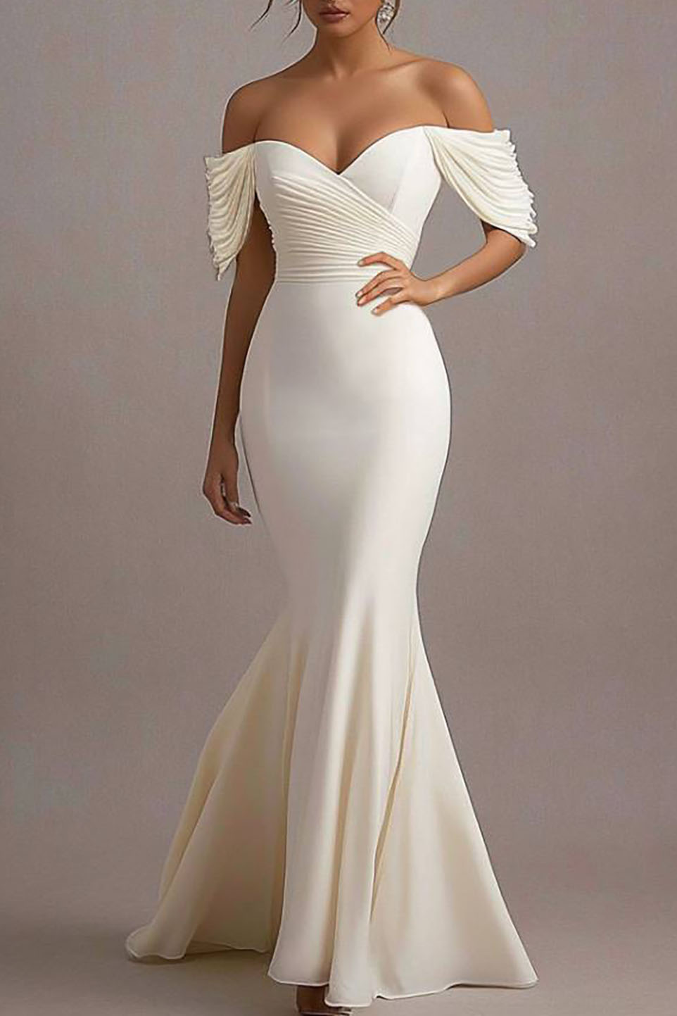Formal Evening Dress White Off-Shoulder Mermaid Floor-Length Gown
