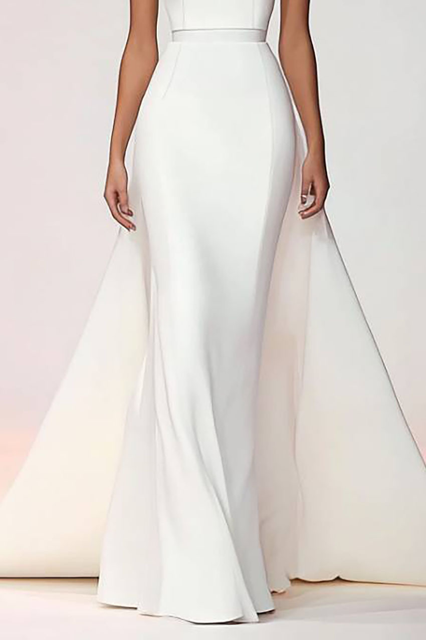 Formal Evening Dress White Halter Sleeveless Train Gown