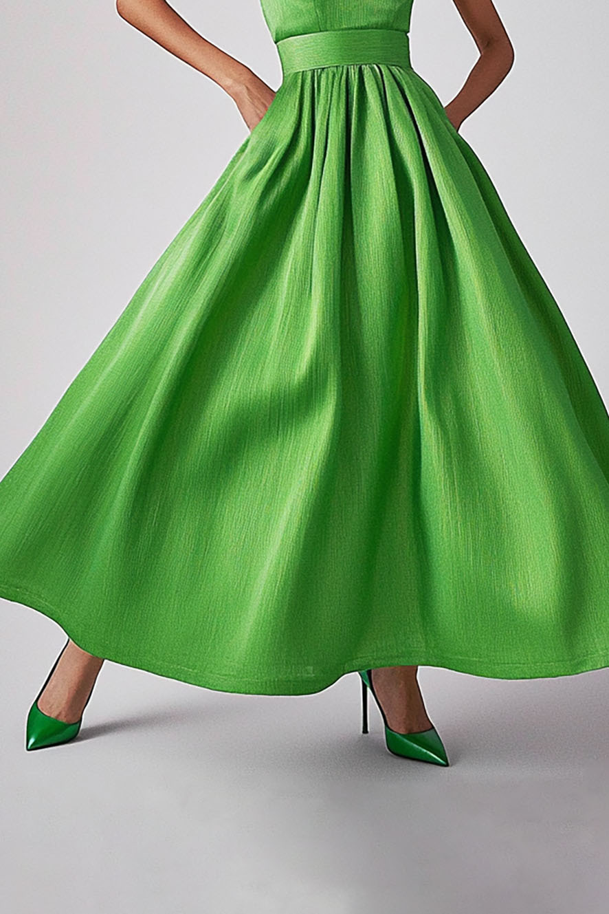 Daily Sleeveless Dress Green Round Neck Long Dress Maxi Dress