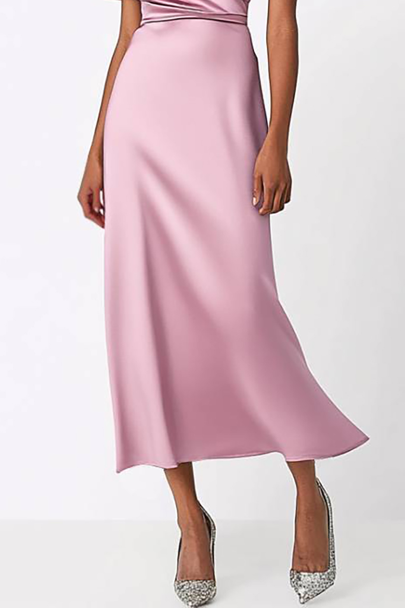 Wedding Guest Semi-Formal Dress Light Purple Satin Irregular Neck Midi Dress