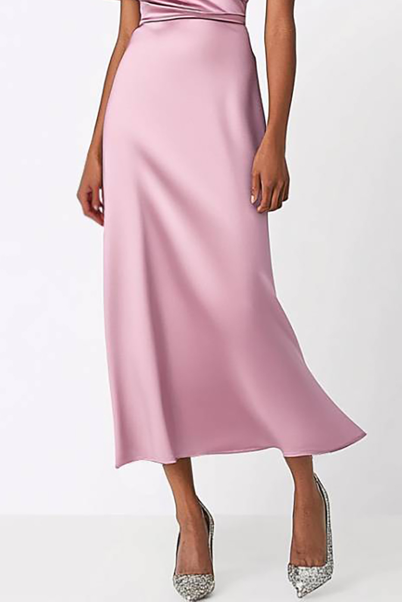 Wedding Guest Semi-Formal Dress Light Purple Satin Irregular Neck Midi Dress