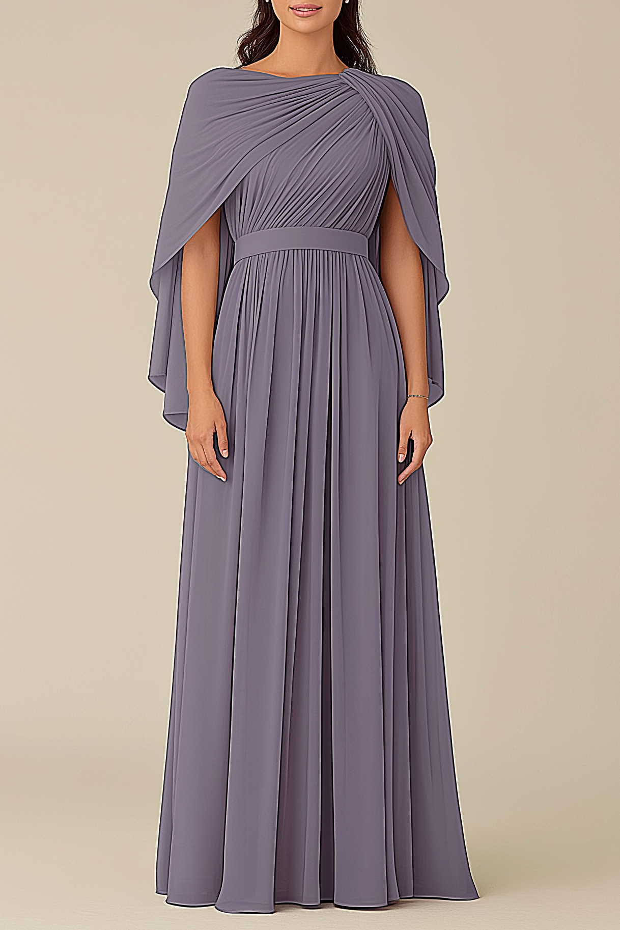 Formal Wedding Guest Dress Grey Blue Cape Mother of the Bride Gown
