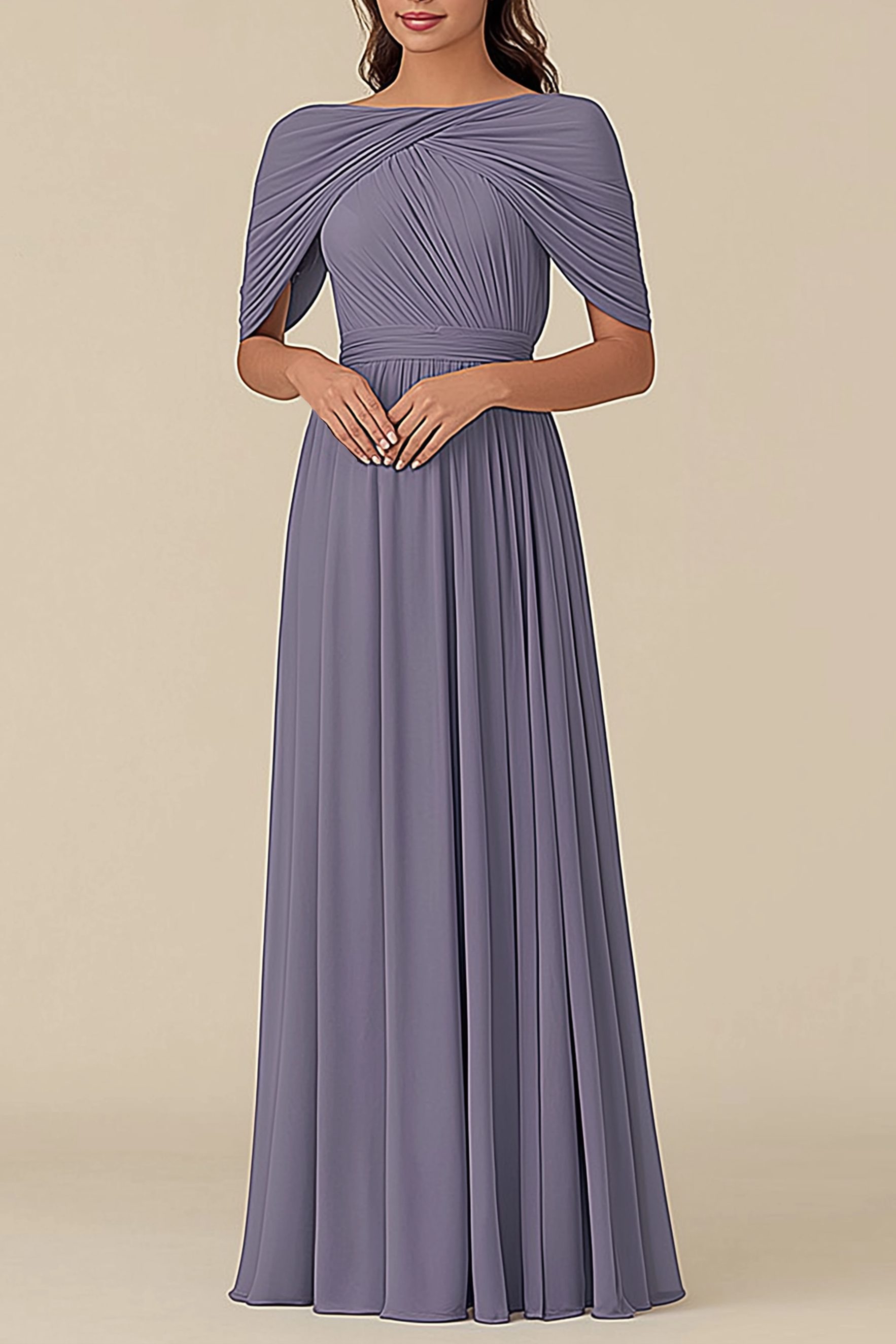 Formal Wedding Guest Dress Grey Blue Round Neck Mother of the Bride Gown