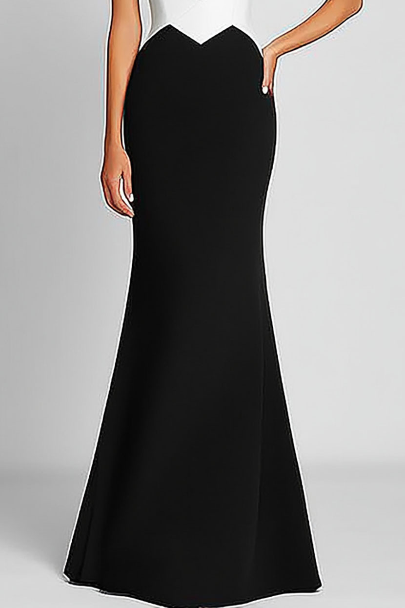 Formal Drop Shoulder Dress Waist White Contrast Design Maxi Dress