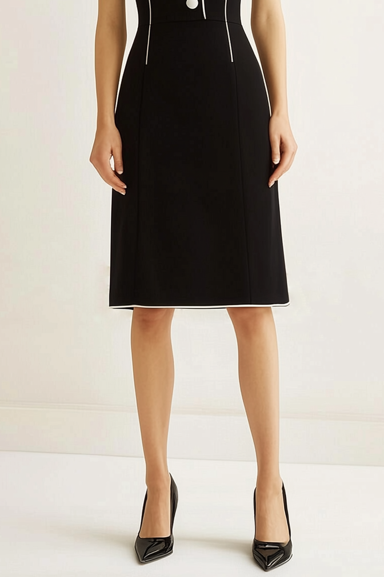 Work Semi-Formal Dress Black V-Neck Short Sleeve A-Line Mini Dress