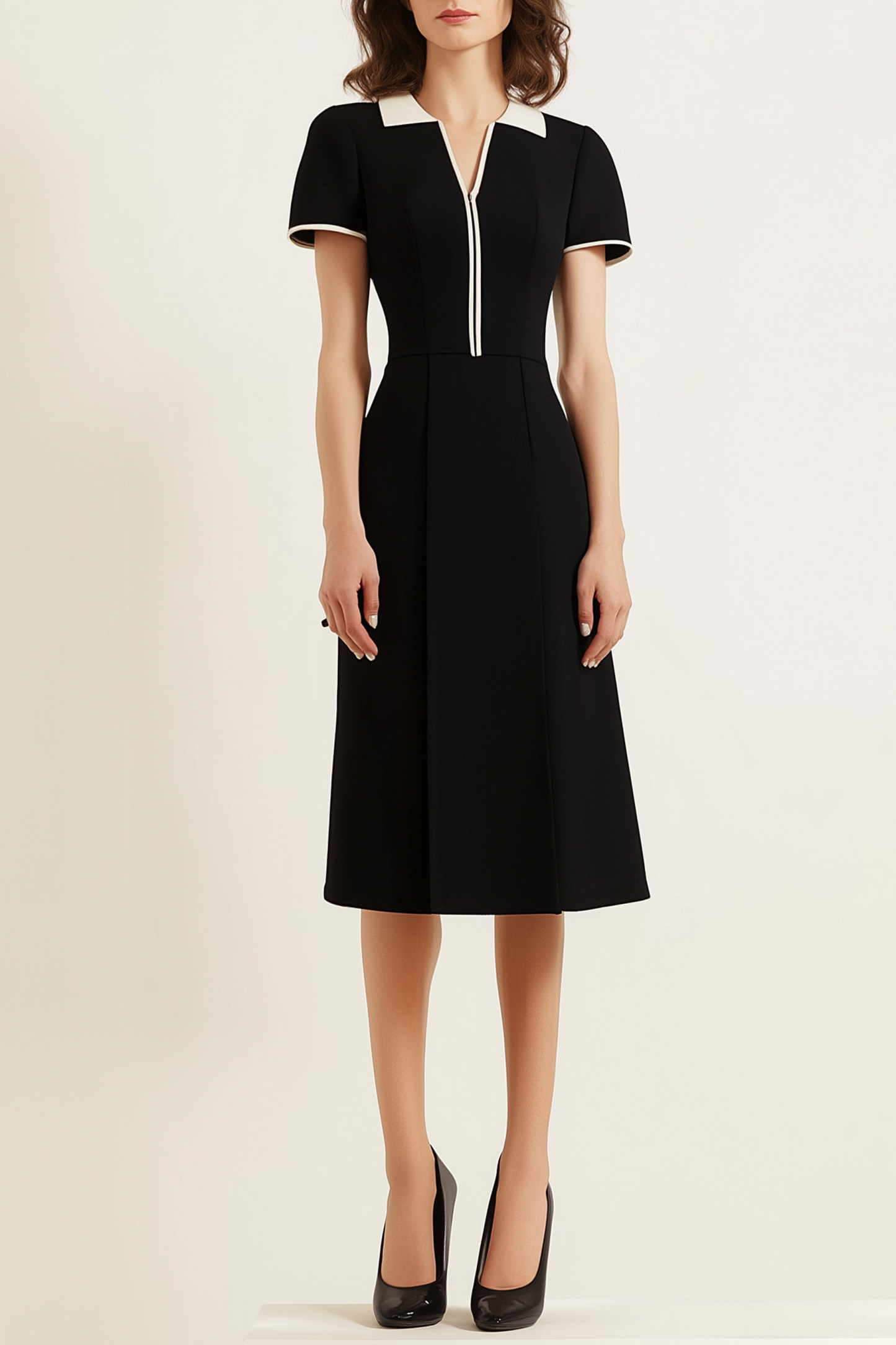 Business Semi-Formal Dress Black V-Neck Knee-Length Dress