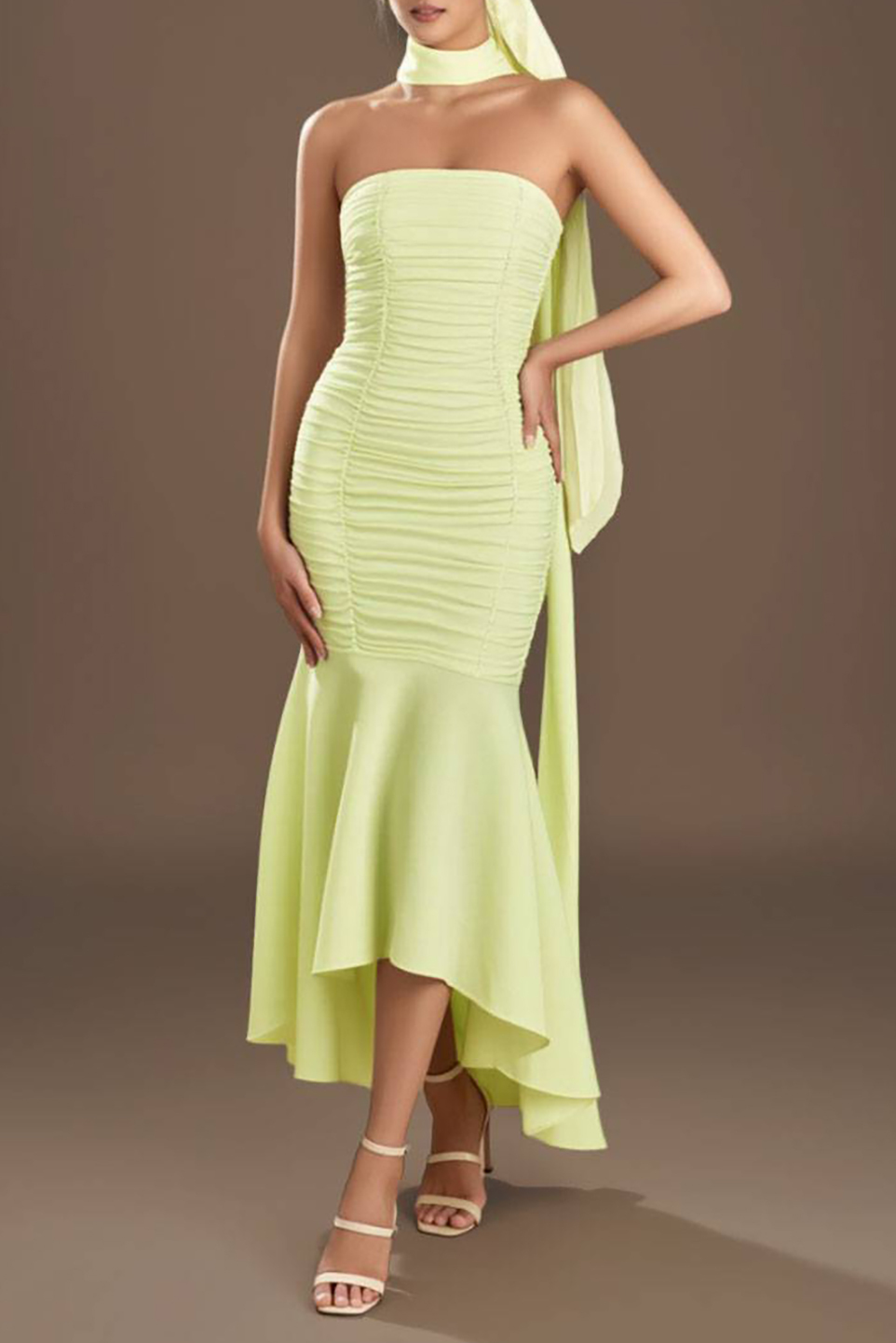 Holiday Party Halter Neck Dress Light Green Mermaid Midi Dress