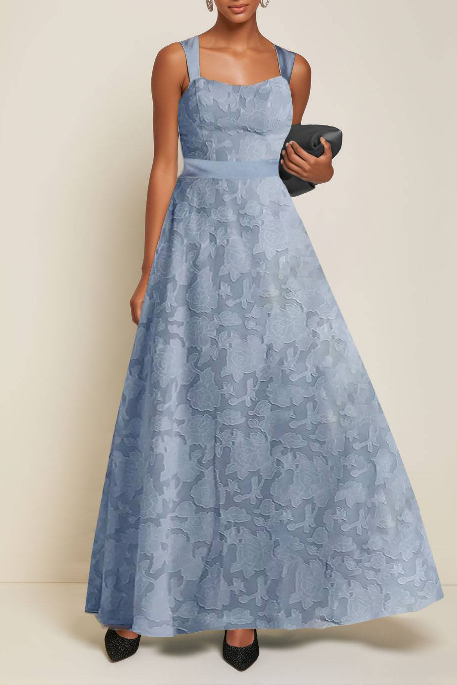 Formal Evening Dress Blue Sleeveless A-Line Maxi Gown
