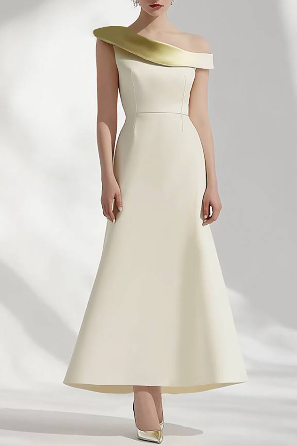 Formal Evening Dress Beige One Shoulder A-Line Maxi Gown
