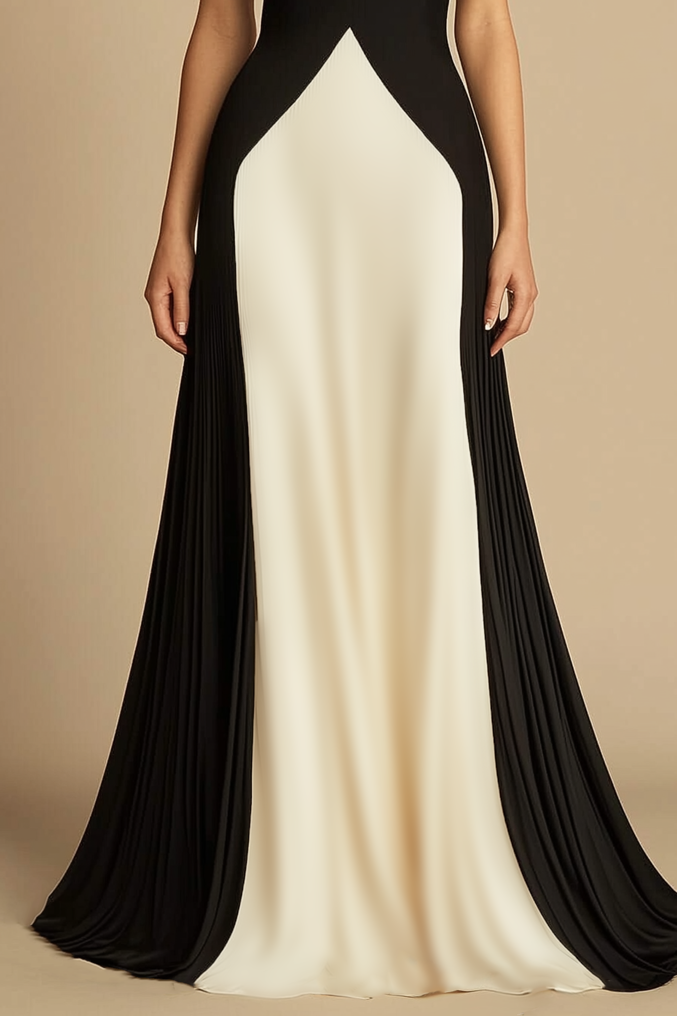 Formal Evening Dress Black Beige Strapless Floor Length Dress