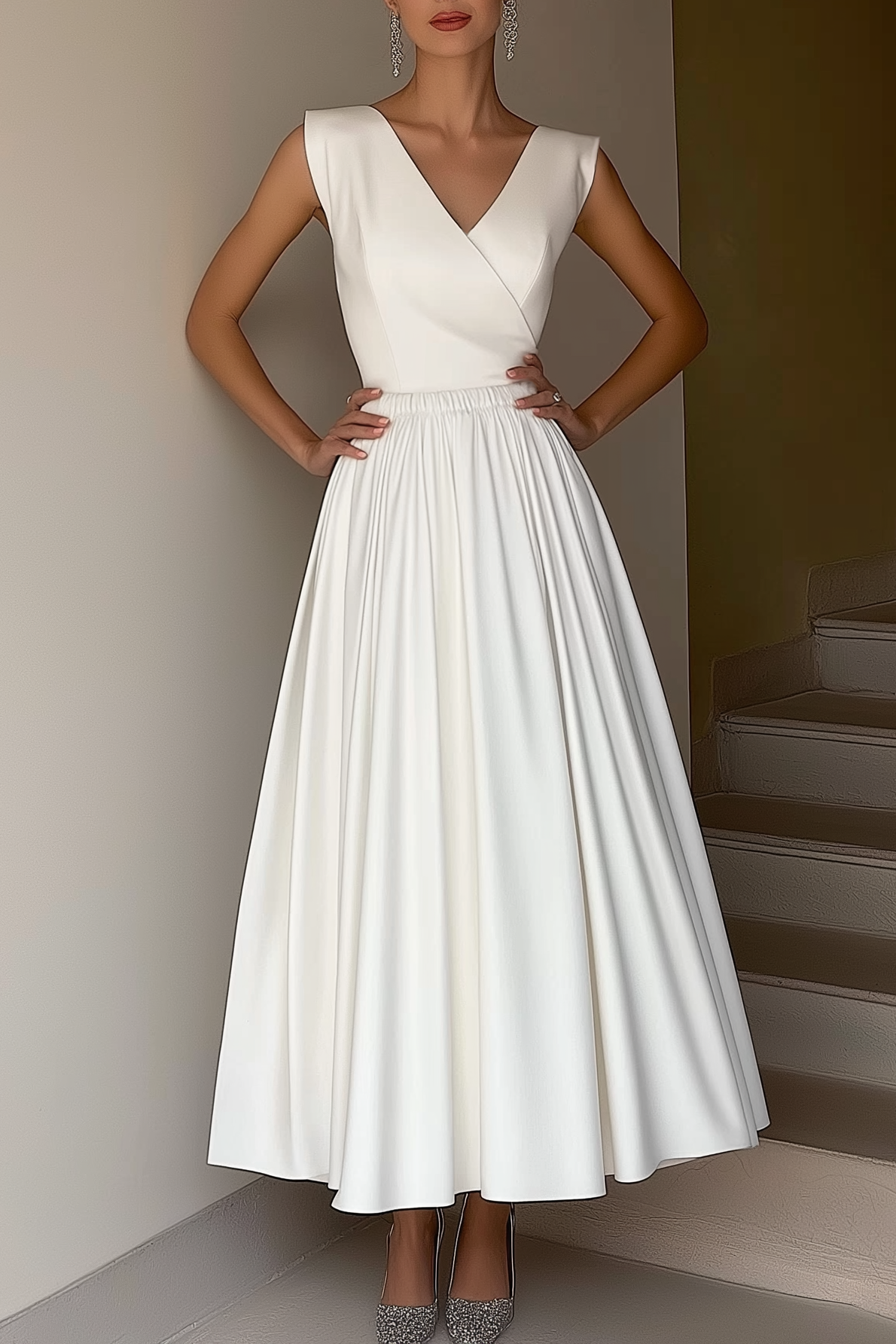 Semi-Formal Party Dress White Cross Neck Sleeveless A-Line Maxi Dress