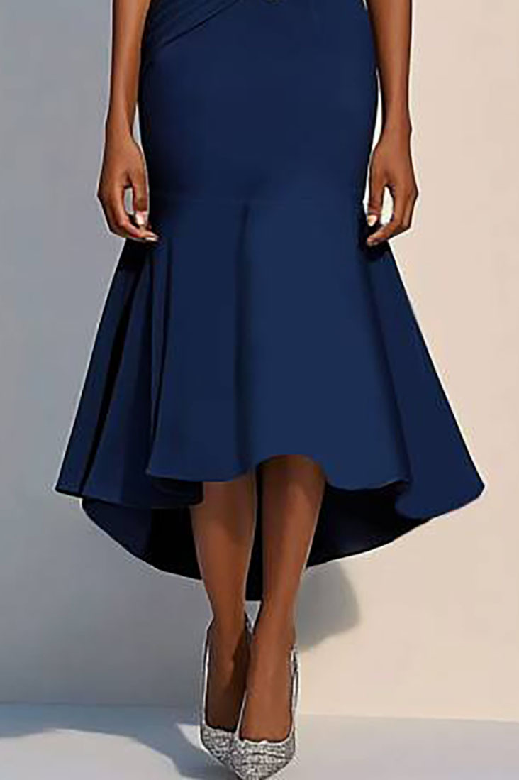 Semi-Formal Party Dress Blue Sleeveless Rhinestone Mermaid Midi Dress