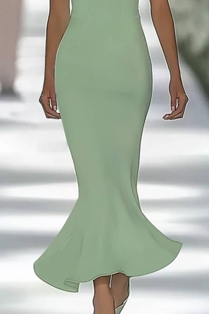 Semi-Formal Party One-Shoulder Light Green Mermaid Maxi Dress