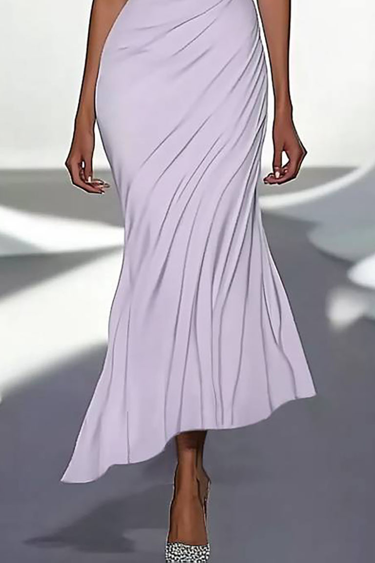 Party Dress Lilac Cross Neck Puff Sleeve Maxi Dress