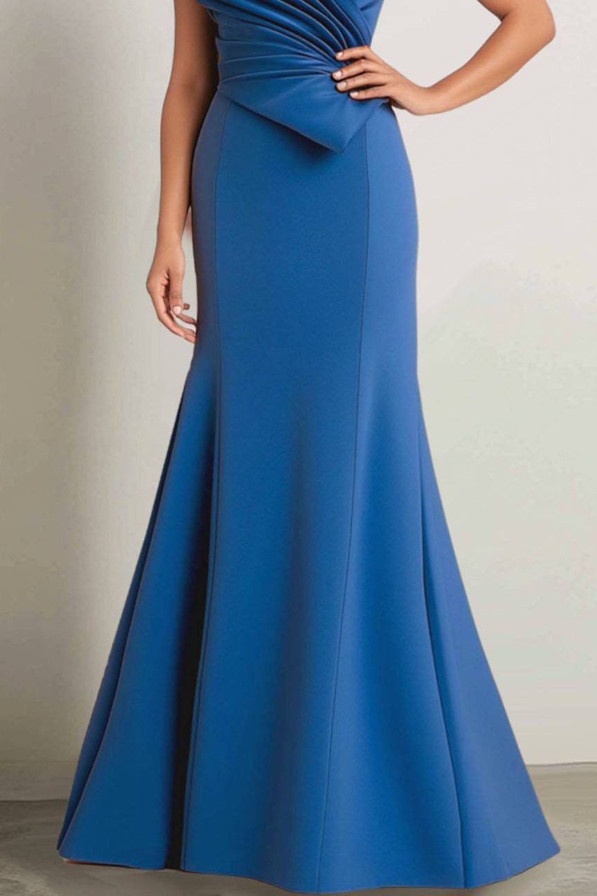 Evening Off-Shoulder Dress Pearl Trim Draped Design Dress