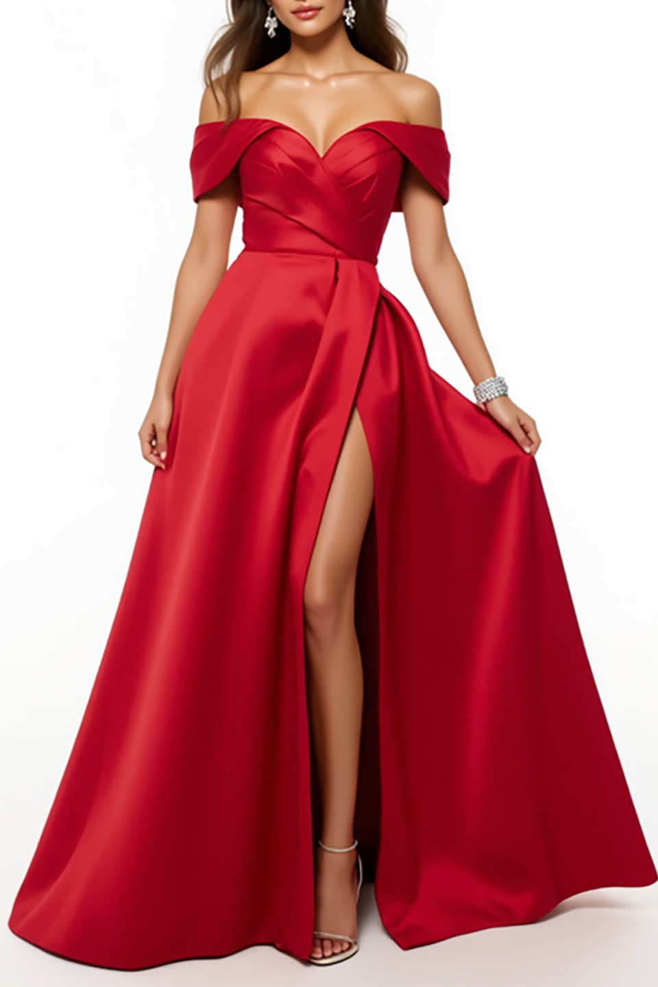 Evening Formal Gown Apricot Spaghetti Strap Cross Neck Satin Train Dre