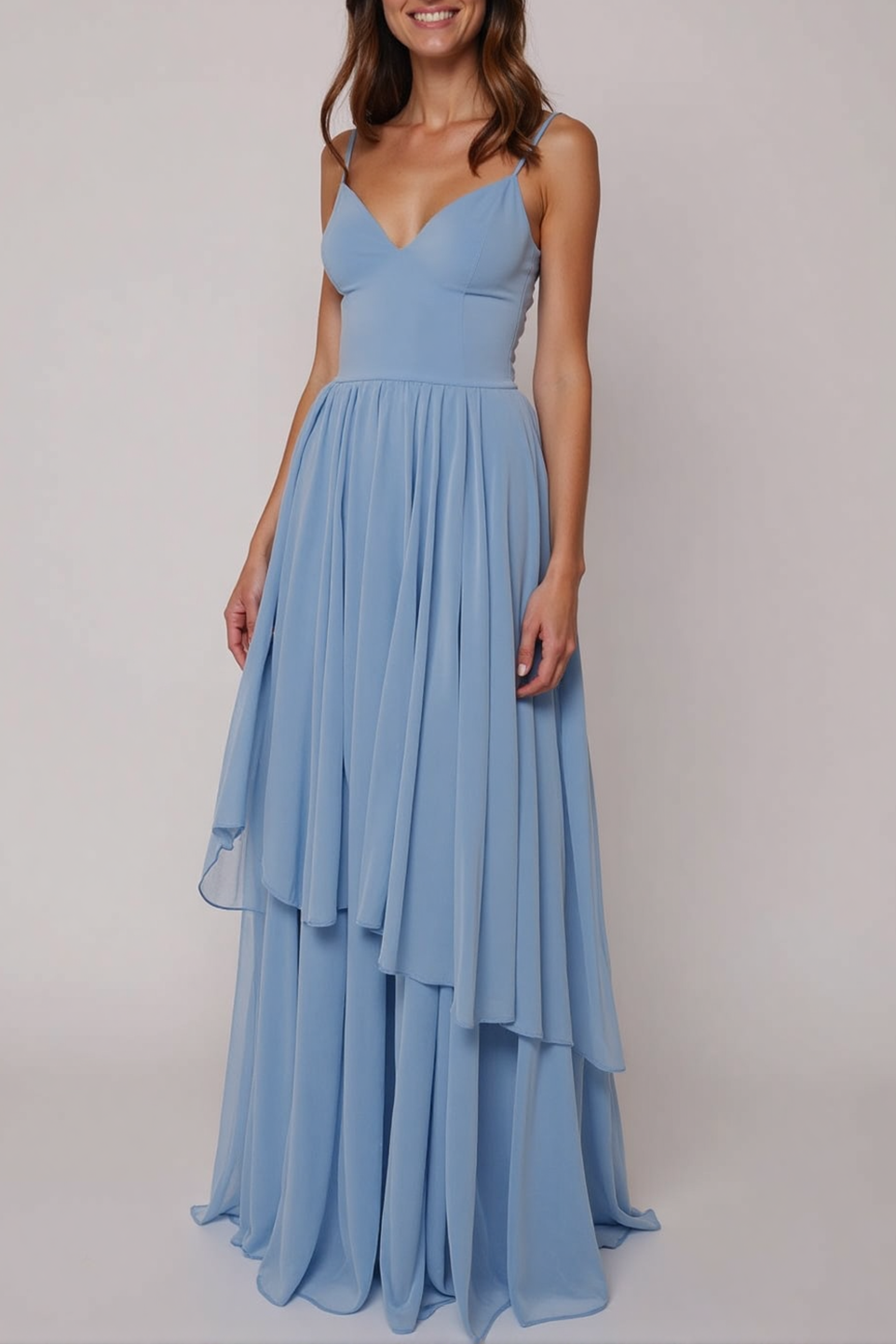 Vacation Party Dress Blue Spaghetti Strap Chiffon Floor-Length Dress