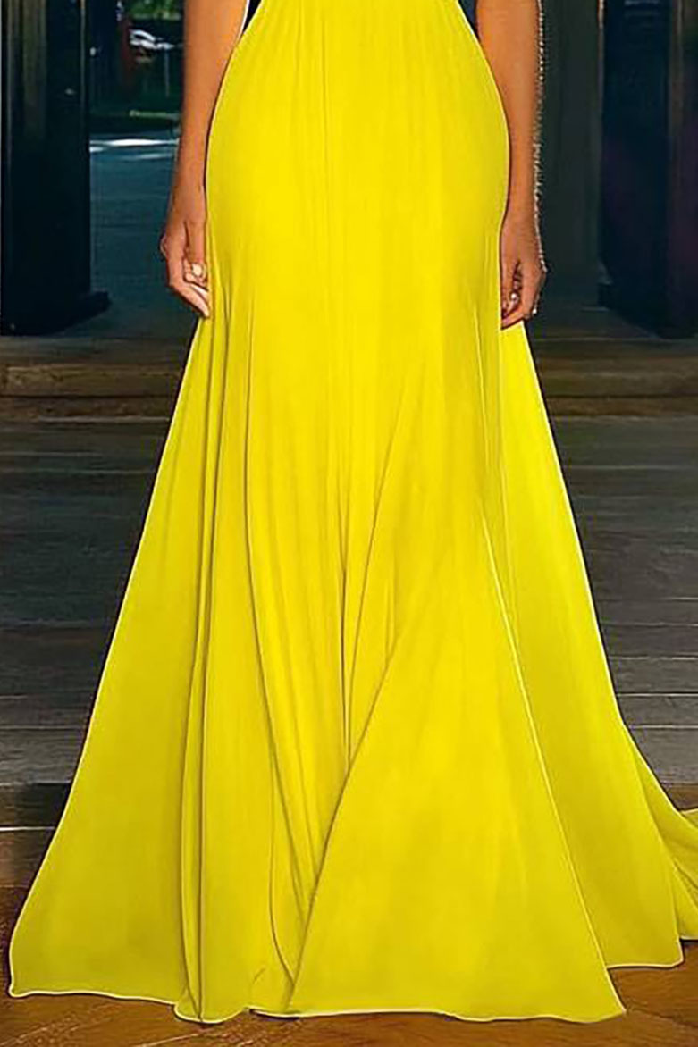 Formal Evening Gown Yellow Strapless Chiffon Floor-Length Dress