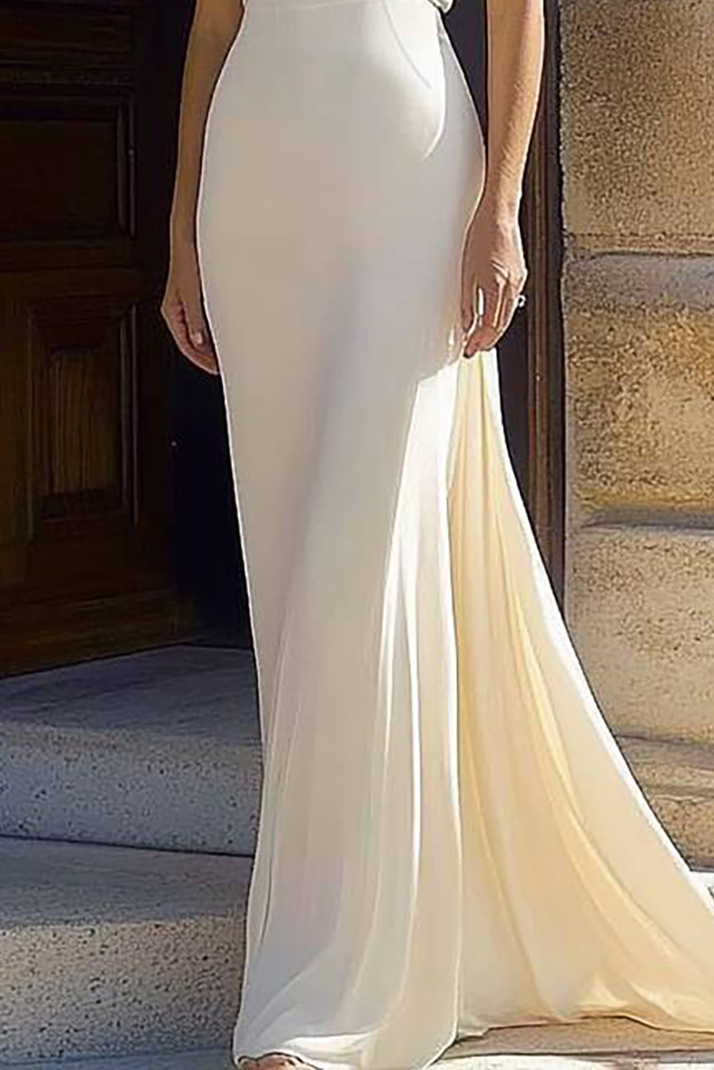 Formal Evening Gown White One Shoulder Floor-Length Dress
