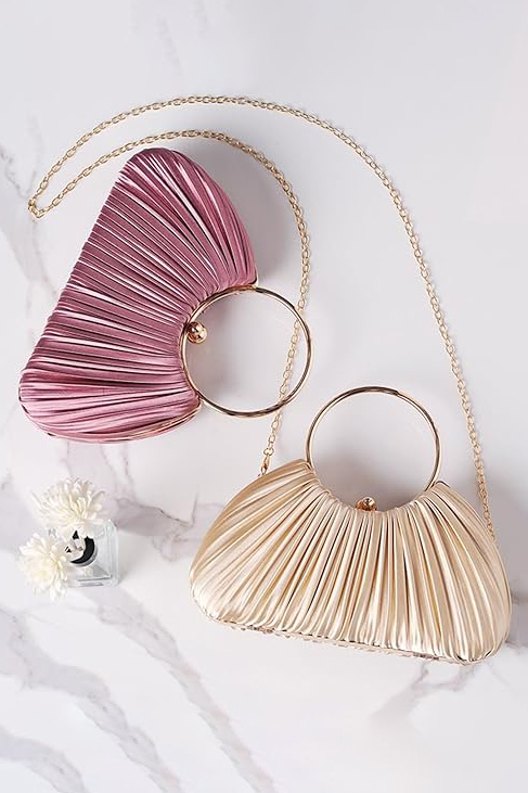 Elegant Evening Pleated Clutch Silk With Detachable Chain Handbag