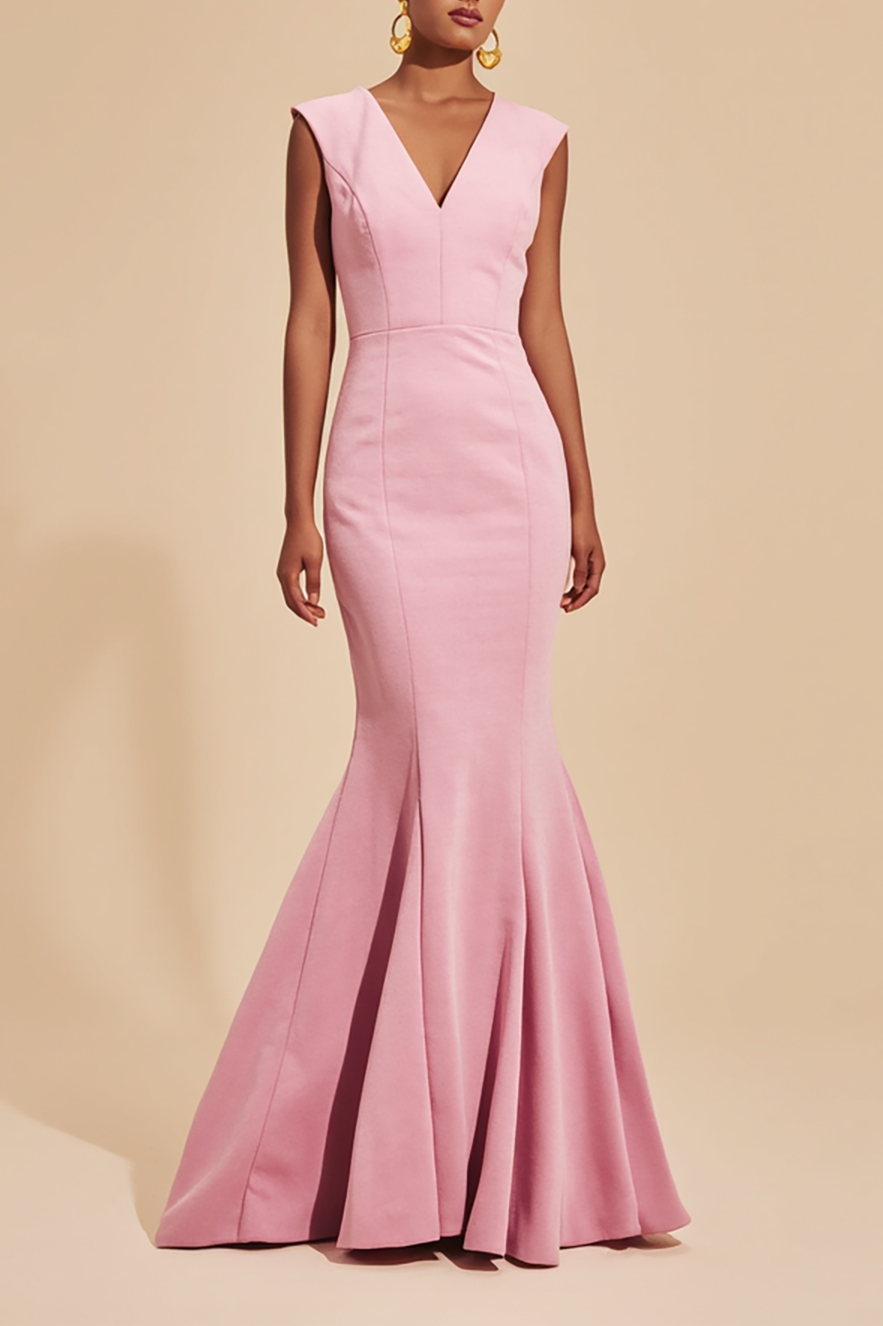 Formal Evening Dress Light Pink V Neck Sleeveless Mermaid Floor-Length