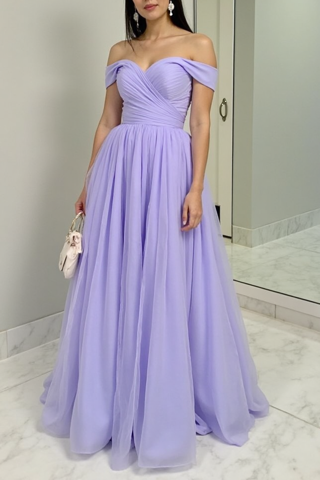 Formal Evening Dress Purple Off Shoulder A-Line Floor-Length Gown